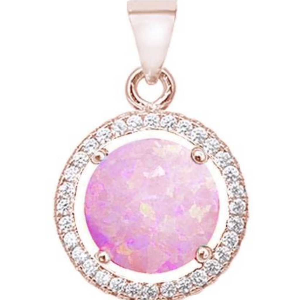 Rose Gold Plated Round Created Pink Opal 39$